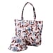 2 Piece Set - Viscose Handbag Floral Matching Stripe Pattern Hat Tote Bag and Zipper Closure (Size:44x12x35Cm) - Pink & Grey
