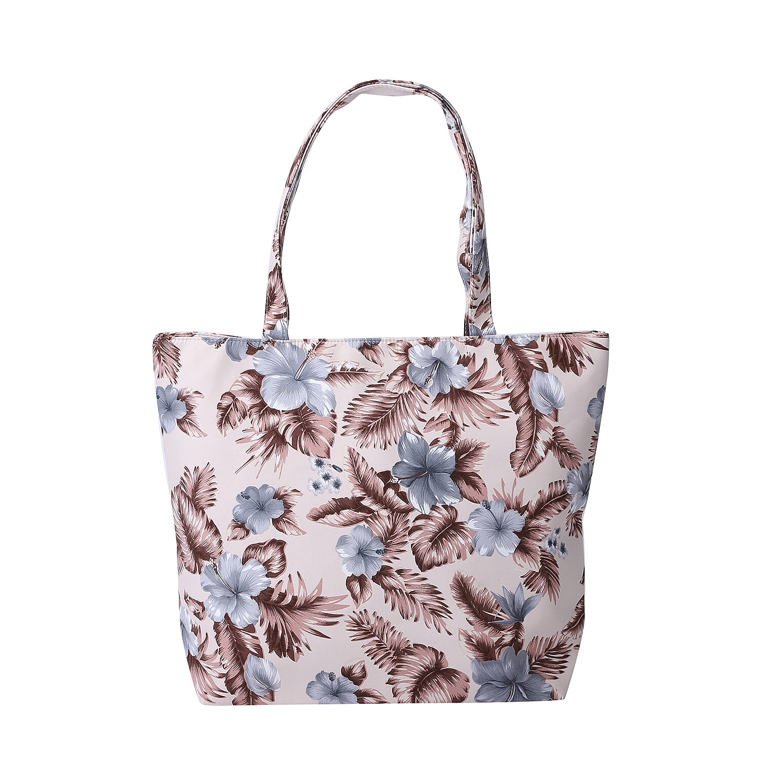 2 Piece Set - Viscose Handbag Floral Matching Stripe Pattern Hat Tote Bag and Zipper Closure - Navy & Multi