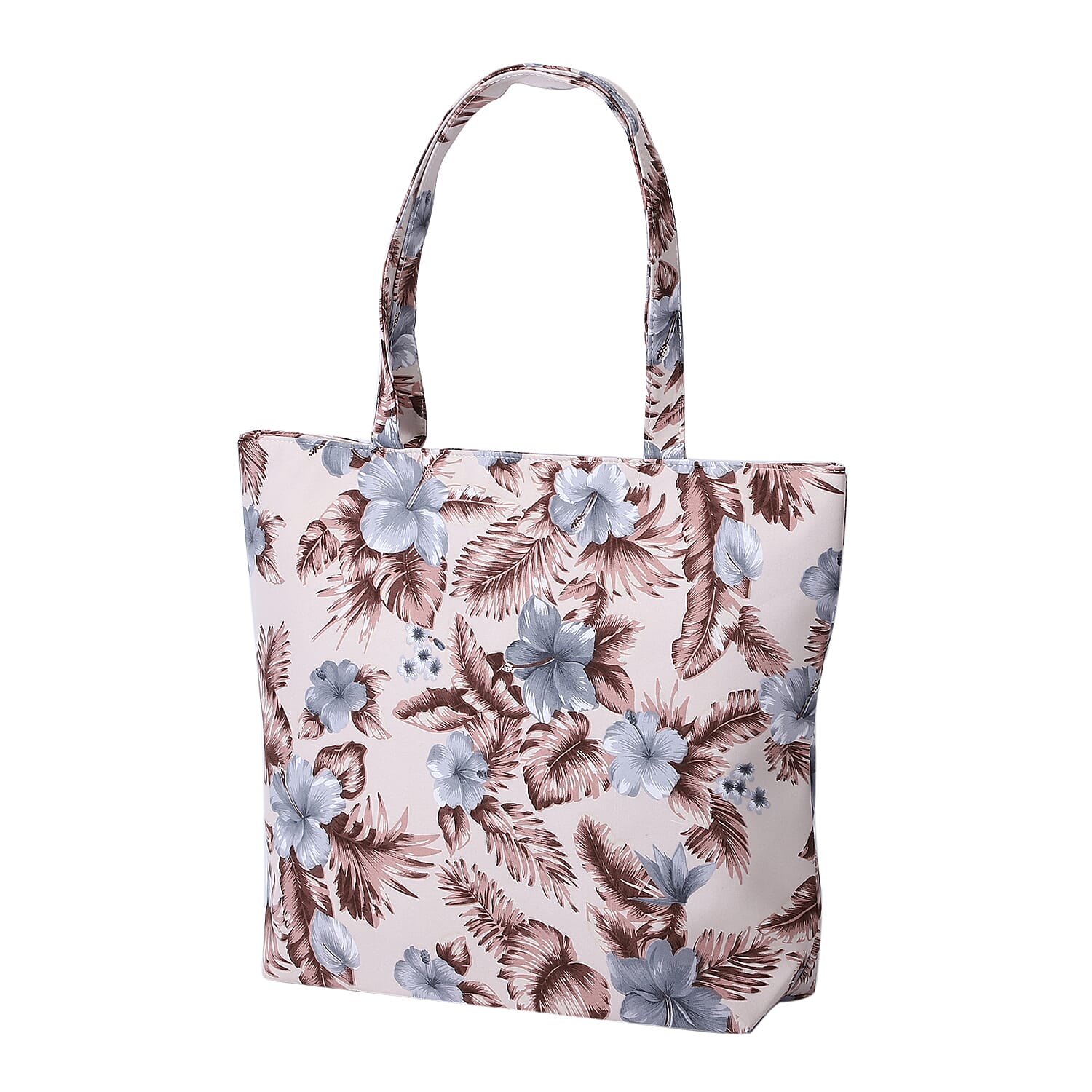 2 Piece Set - Viscose Handbag Floral Matching Stripe Pattern Hat Tote Bag and Zipper Closure - Navy & Multi