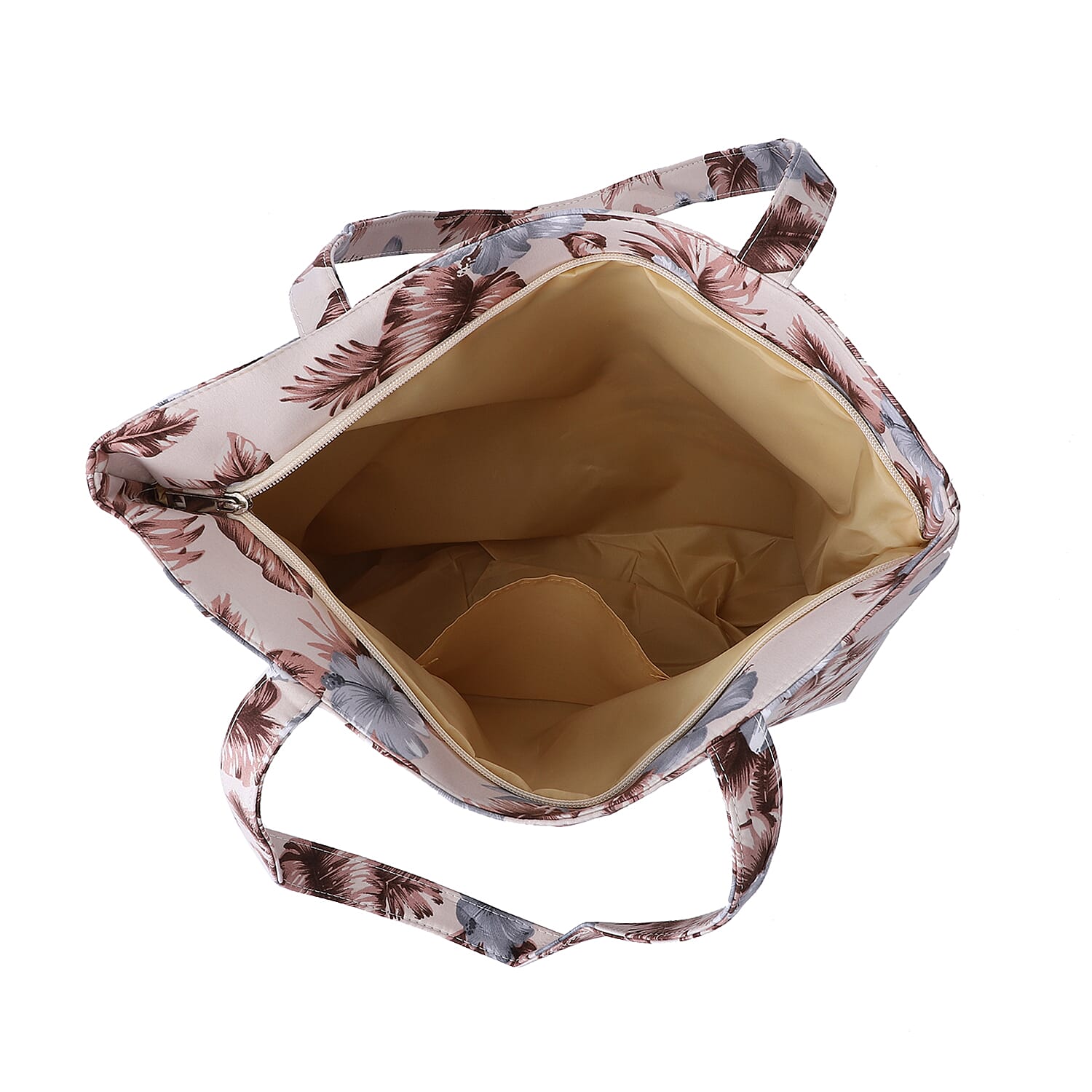 2 Piece Set - Viscose Handbag Floral Matching Stripe Pattern Hat Tote Bag and Zipper Closure - Navy & Multi