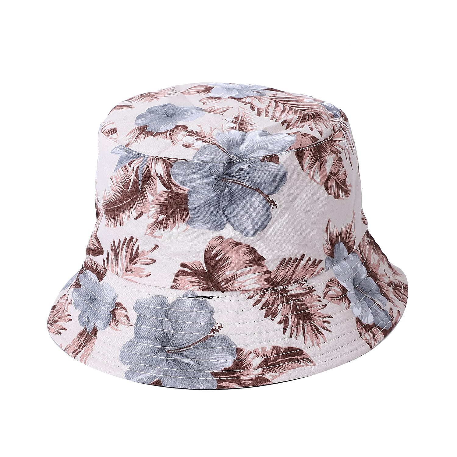 2 Piece Set - Viscose Handbag Floral Matching Stripe Pattern Hat Tote Bag and Zipper Closure - Navy & Multi