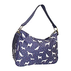 Nicole Brown Doggy Pattern Shoulder Bag with 120cm Adjustable Strap in Navy (Size 25x35x12 cm)