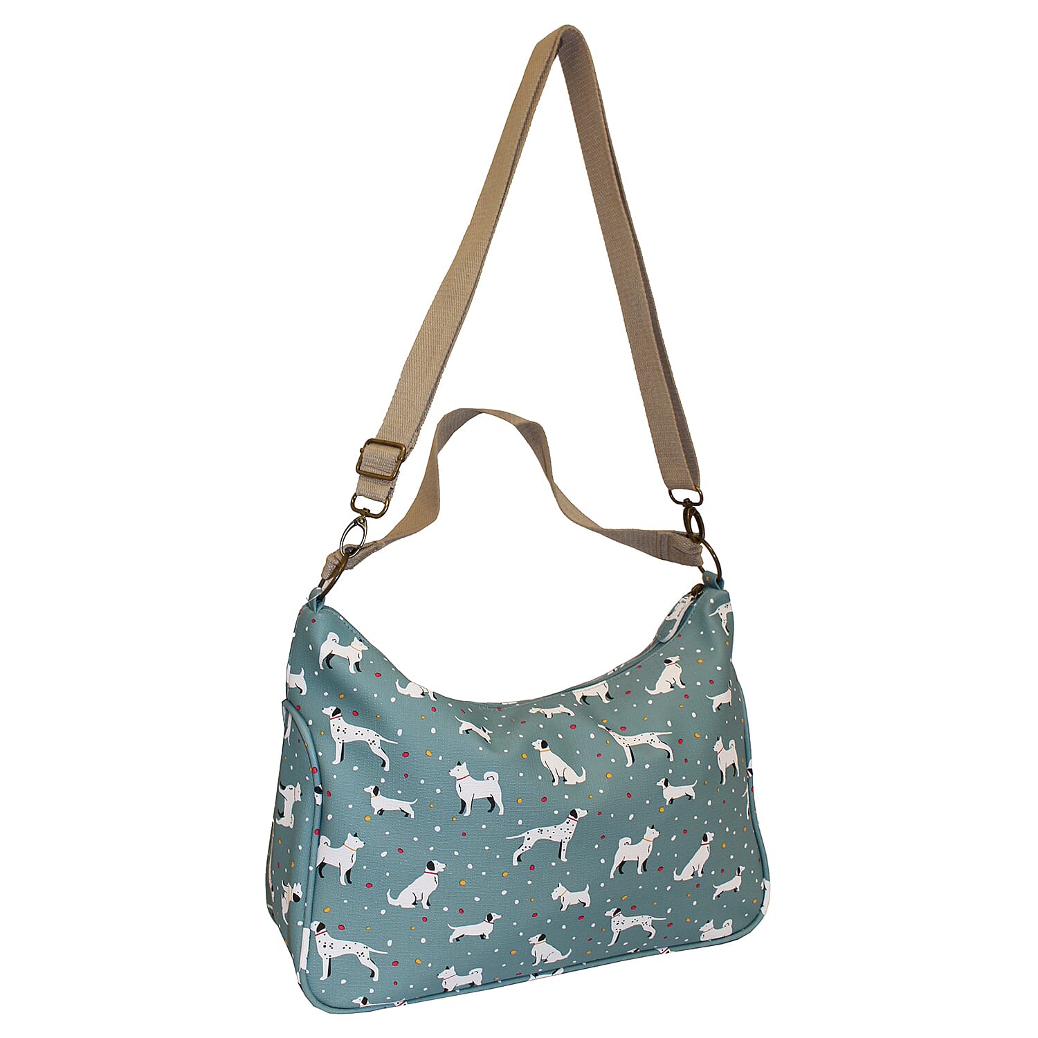 Nicole Brown Doggy Pattern Shoulder Bag with 120cm Adjustable Strap in Navy (Size 25x35x12 cm)
