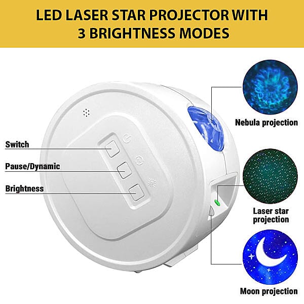 LED Laser Star Projector with 3 Brightness Modes (Size 15x6 Cm)