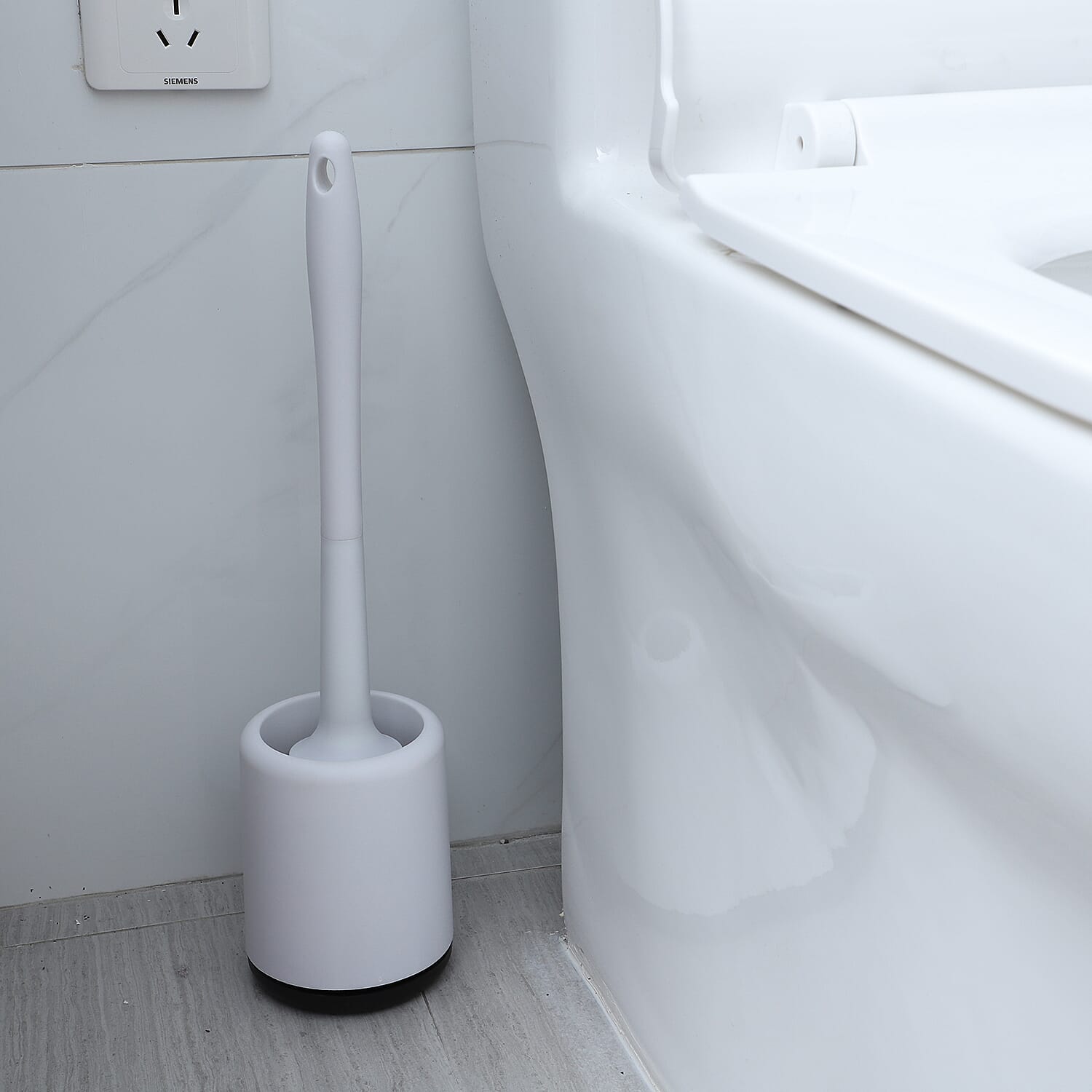 Stylish and Efficient Toilet Brush with Holder from TPR (Thermo-Plastic-Rubber) (Size 41x10cm) - Black and White