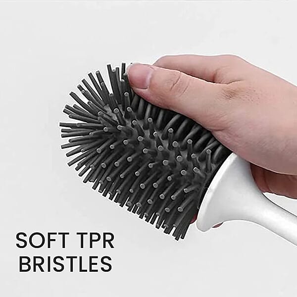 Stylish and Efficient Toilet Brush with Holder from TPR (Thermo-Plastic-Rubber) (Size 41x10cm) - Black and White