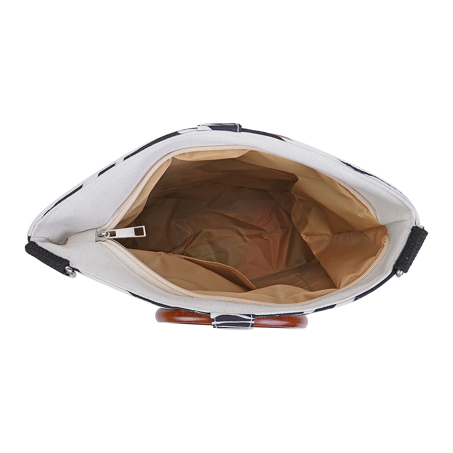 Impressive Zebra Head Pattern Tote Bag in Unique Wooden Handle Drops with Zipper Closure (Size:32x12x29Cm) - Black and White