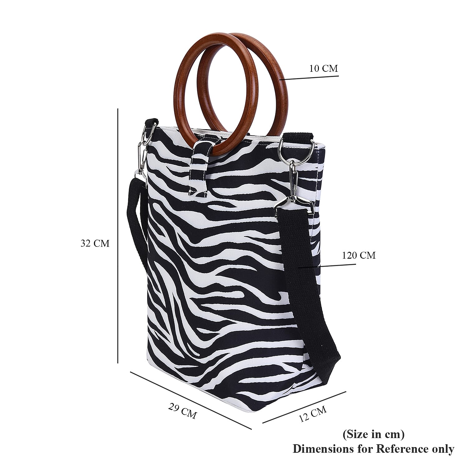 Impressive Zebra Head Pattern Tote Bag in Unique Wooden Handle Drops with Zipper Closure (Size:32x12x29Cm) - Black and White