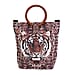 Impressive Tiger Head Pattern Tote Bag in Unique Wooden Handle Drops with Zipper Closure (Size:32x12x29Cm) - Brown