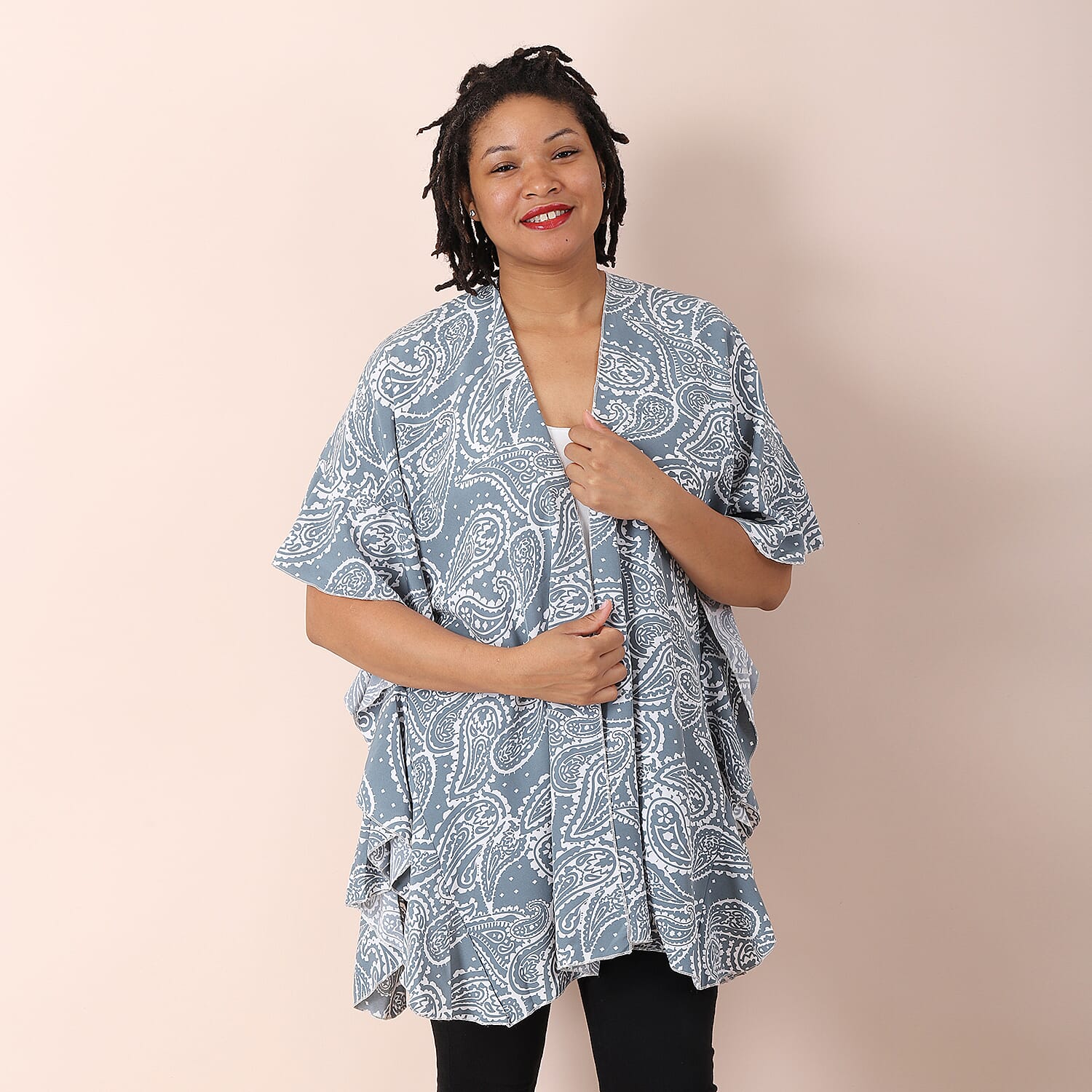 JOVIE Paisley Pattern Kimono with Ruffle Sleeves - Green