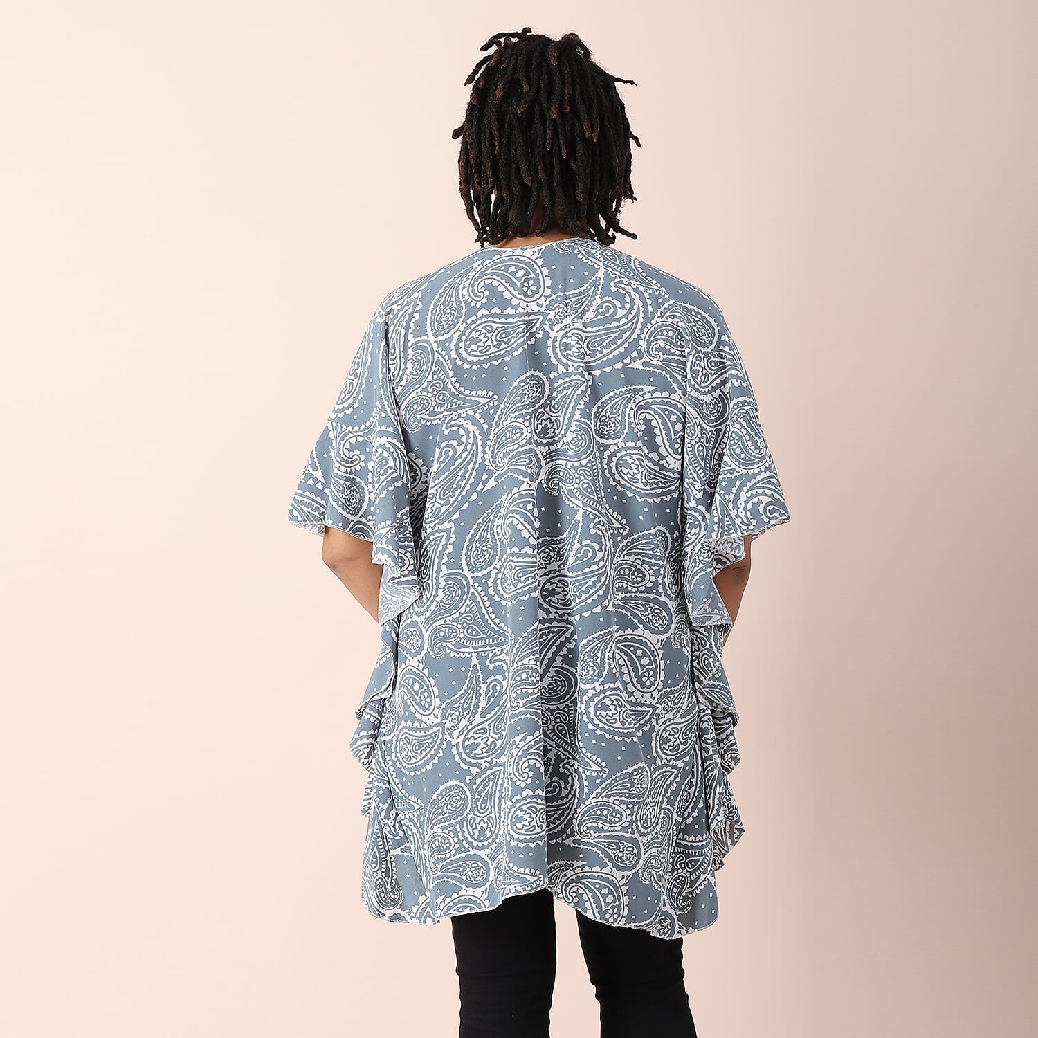 JOVIE Paisley Pattern Kimono with Ruffle Sleeves - Green