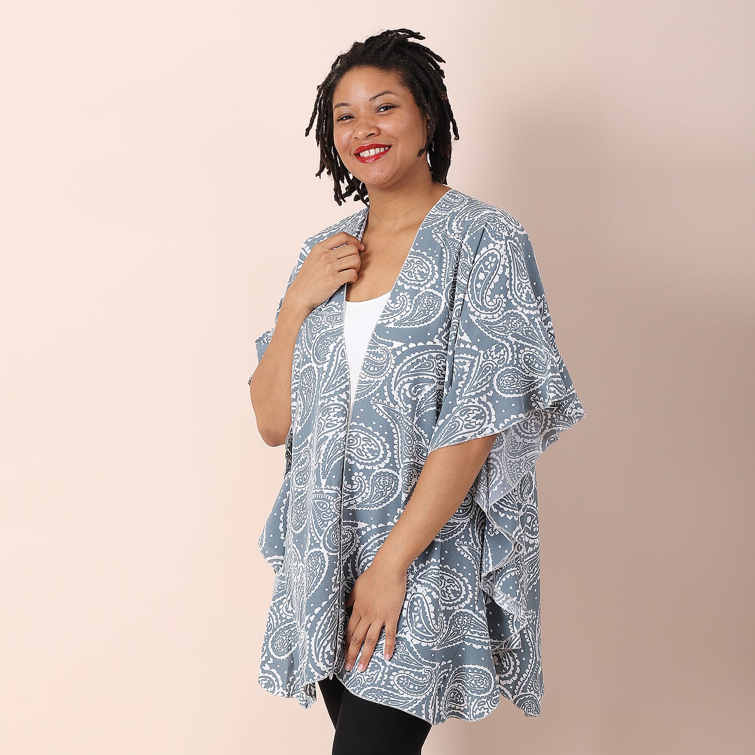 JOVIE Paisley Pattern Kimono with Ruffle Sleeves - Green