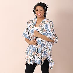 JOVIE Hibicus Floral Pattern Kimono with Ruffle Sleeves (Size 80x93cm) - White