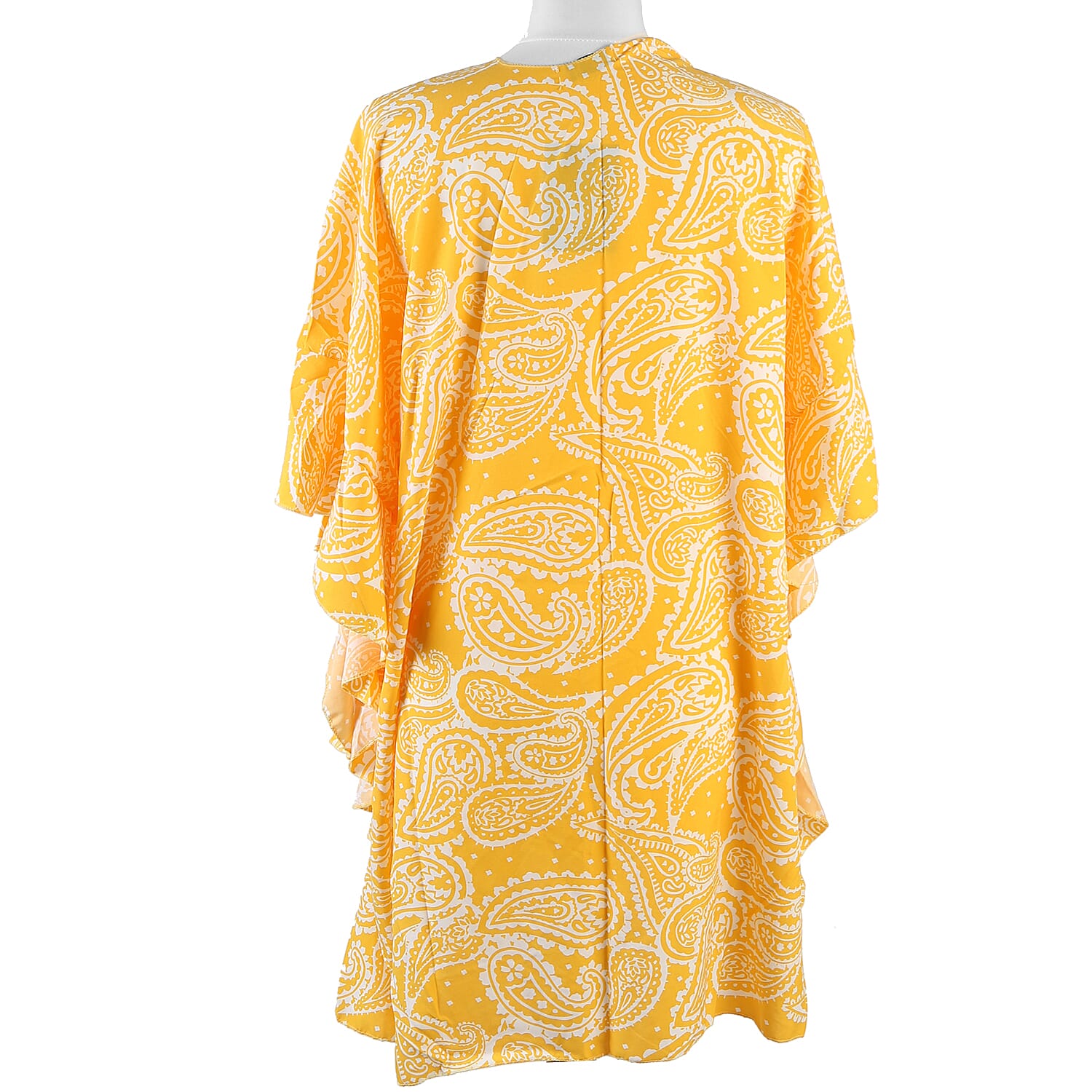 JOVIE Paisley Pattern Kimono with Ruffle Sleeves (Size-72X82 Cm)- Yellow and White