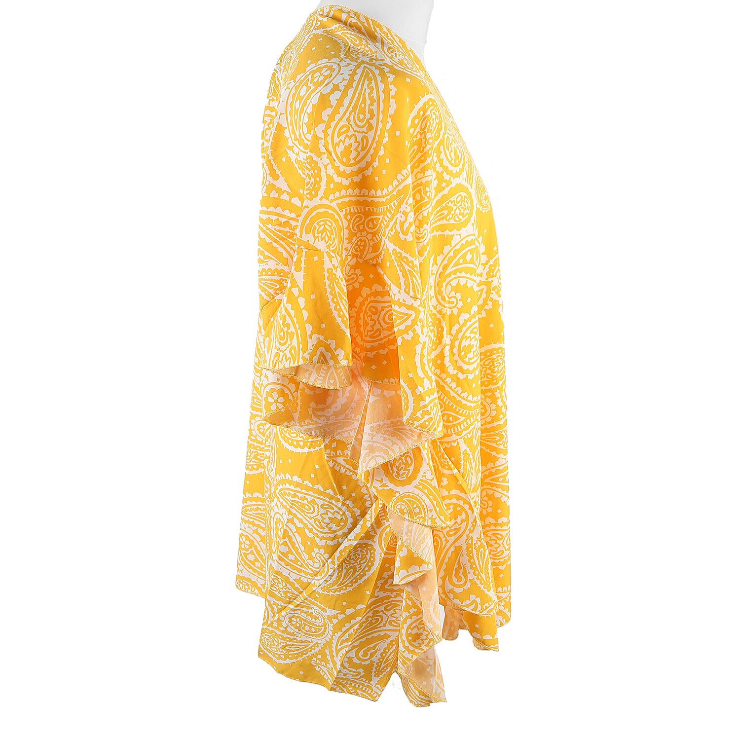 JOVIE Paisley Pattern Kimono with Ruffle Sleeves (Size-72X82 Cm)- Yellow and White