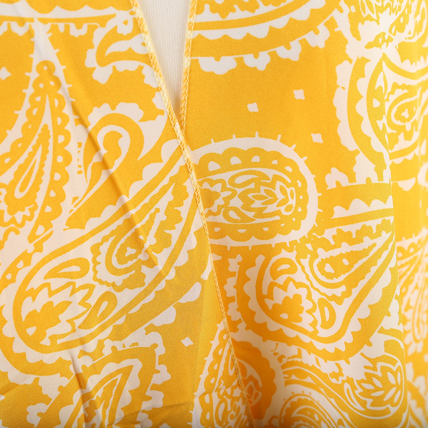 JOVIE Paisley Pattern Kimono with Ruffle Sleeves (Size-72X82 Cm)- Yellow and White
