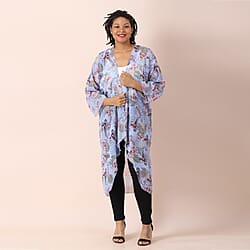 JOVIE Artistic Flower Pattern Chiffon Long Kimono - Sky Blue