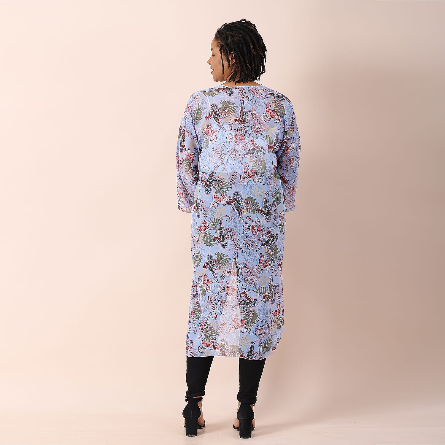 JOVIE Artistic Flower Pattern Chiffon Long Cardigan (Size 117x56cm) - Sky Blue