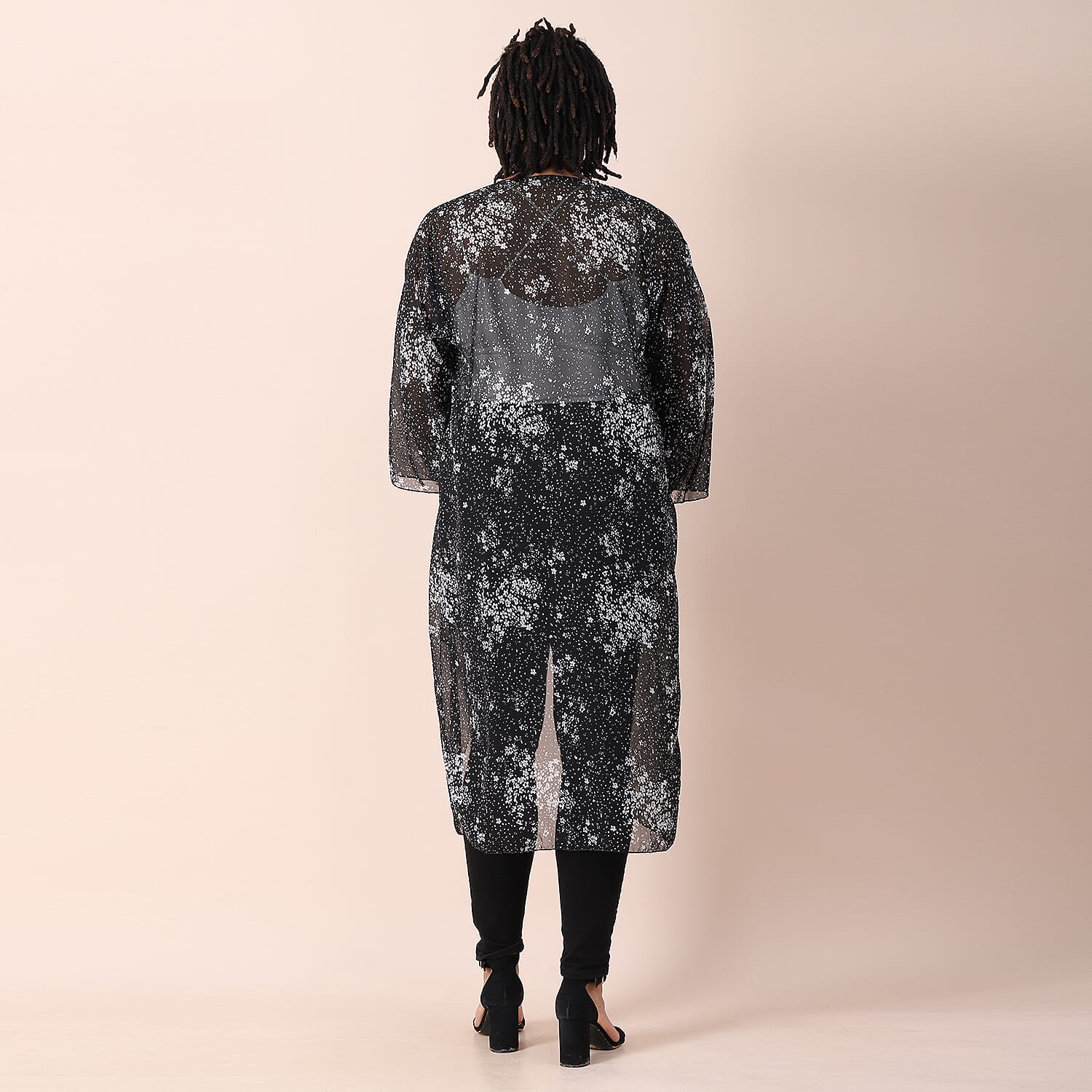 JOVIE Artistic Flower Pattern Chiffon Long Kimono - Sky Blue