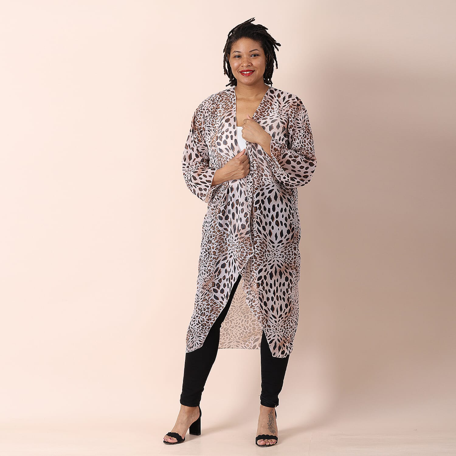 JOVIE Leopard Pattern Chiffon Long Cardigan (Size 117x56cm) - Brown