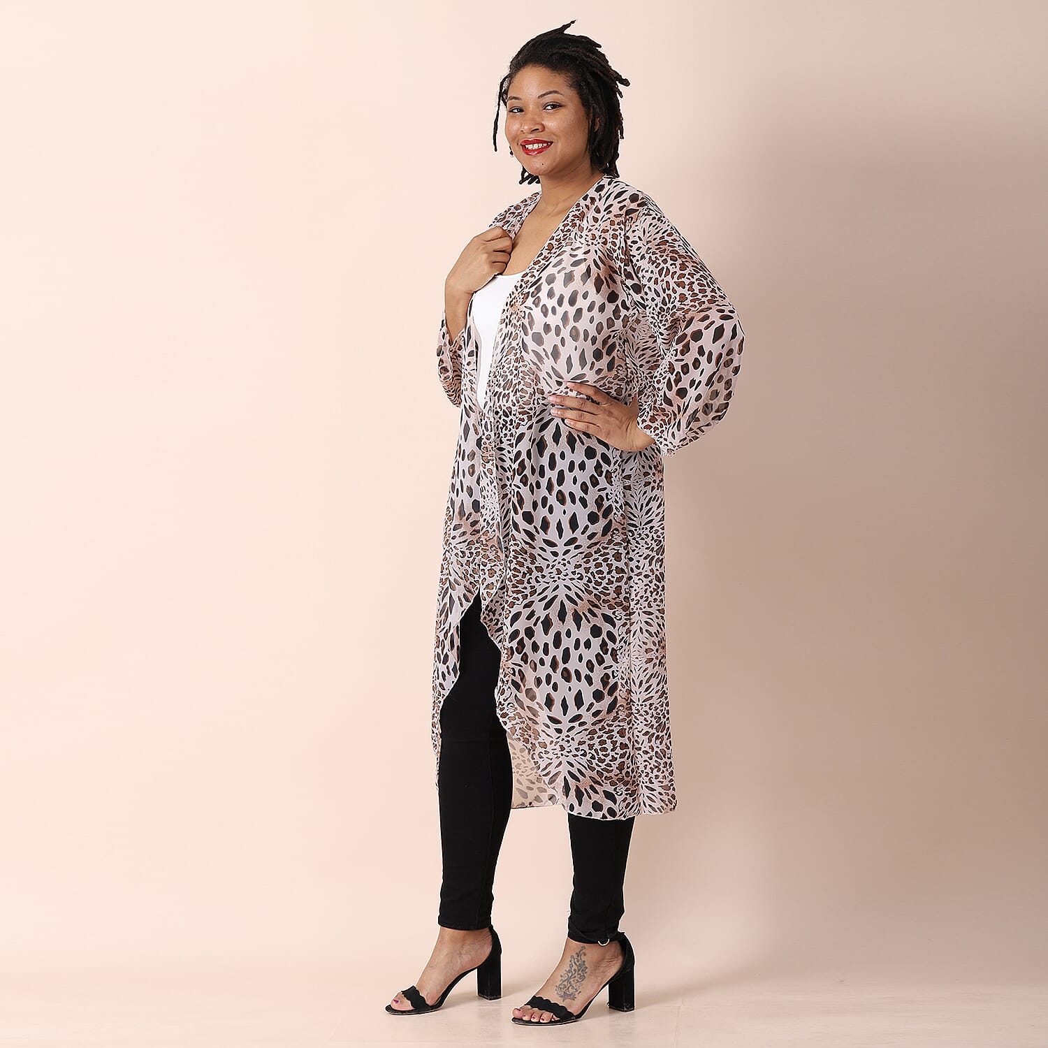JOVIE Leopard Pattern Chiffon Long Cardigan (Size 117x56cm) - Brown