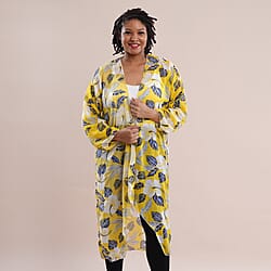 JOVIE Leaves Pattern Chiffon Long Cardigan (Size 117x56cm) - Yellow