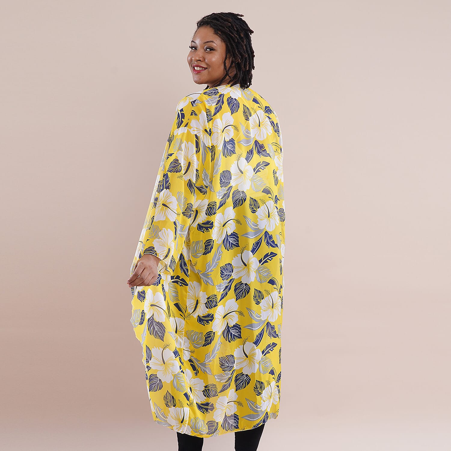 JOVIE Leaves Pattern Chiffon Long Cardigan (Size 117x56cm) - Yellow