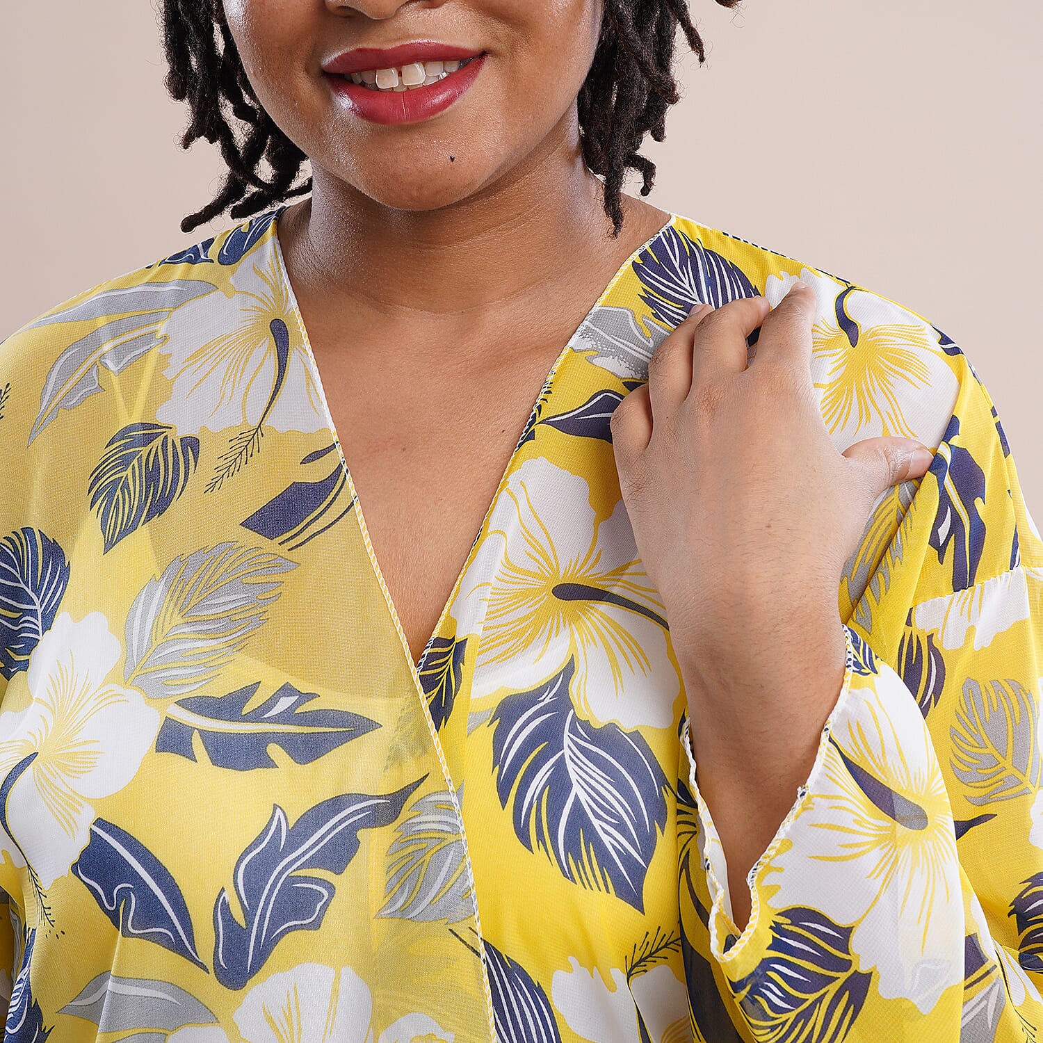 JOVIE Leaves Pattern Chiffon Long Cardigan (Size 117x56cm) - Yellow