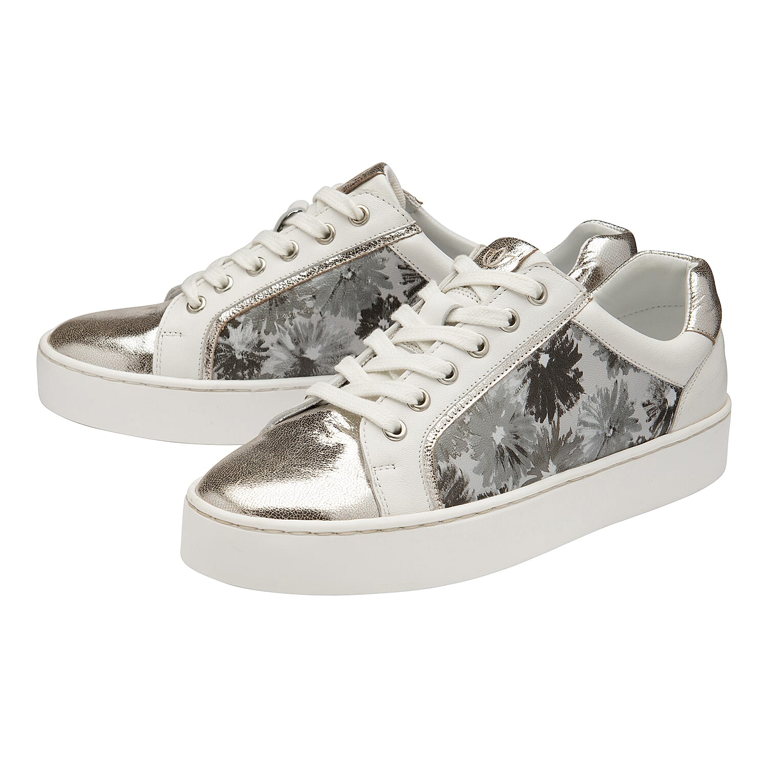 Lotus Siama White Floral Leather Lace-Up Trainers (Size 5)