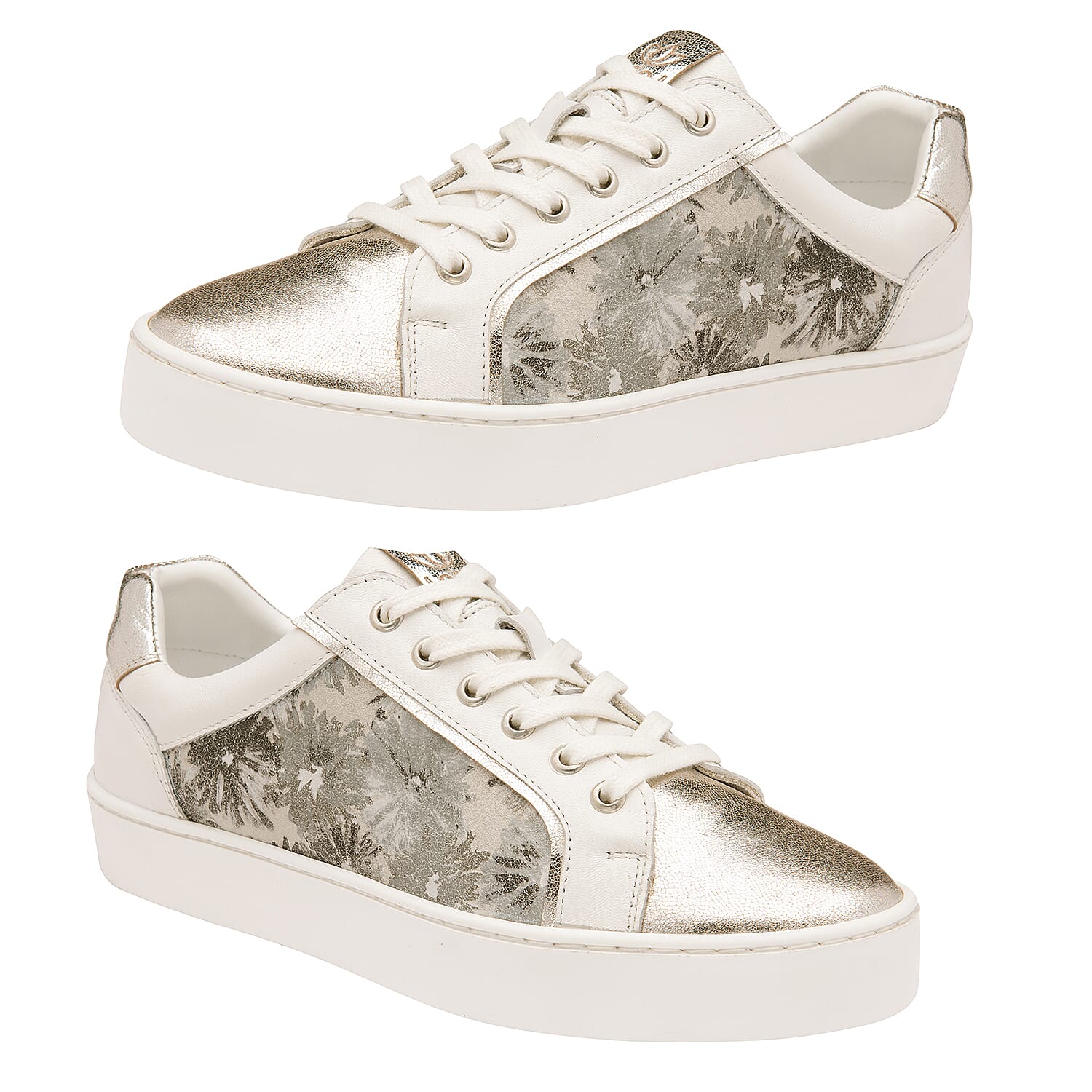 Lotus Siama White Floral Leather Lace-Up Trainers (Size 5)