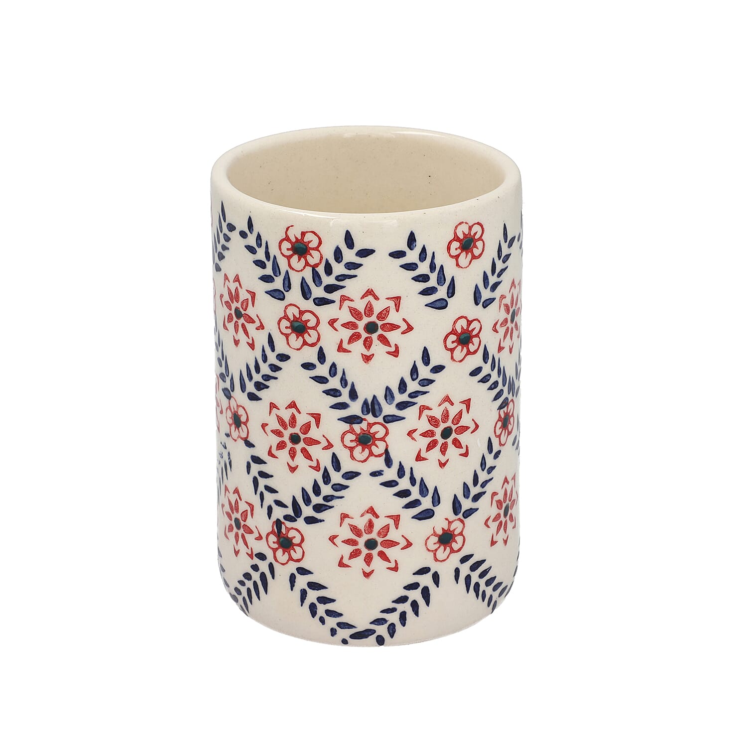 Set of 3 - Ceramic Bathroom Accessory (Liquid Soap Dispenser, Soap Dish & Toothbrush Holder)- Red & Navy