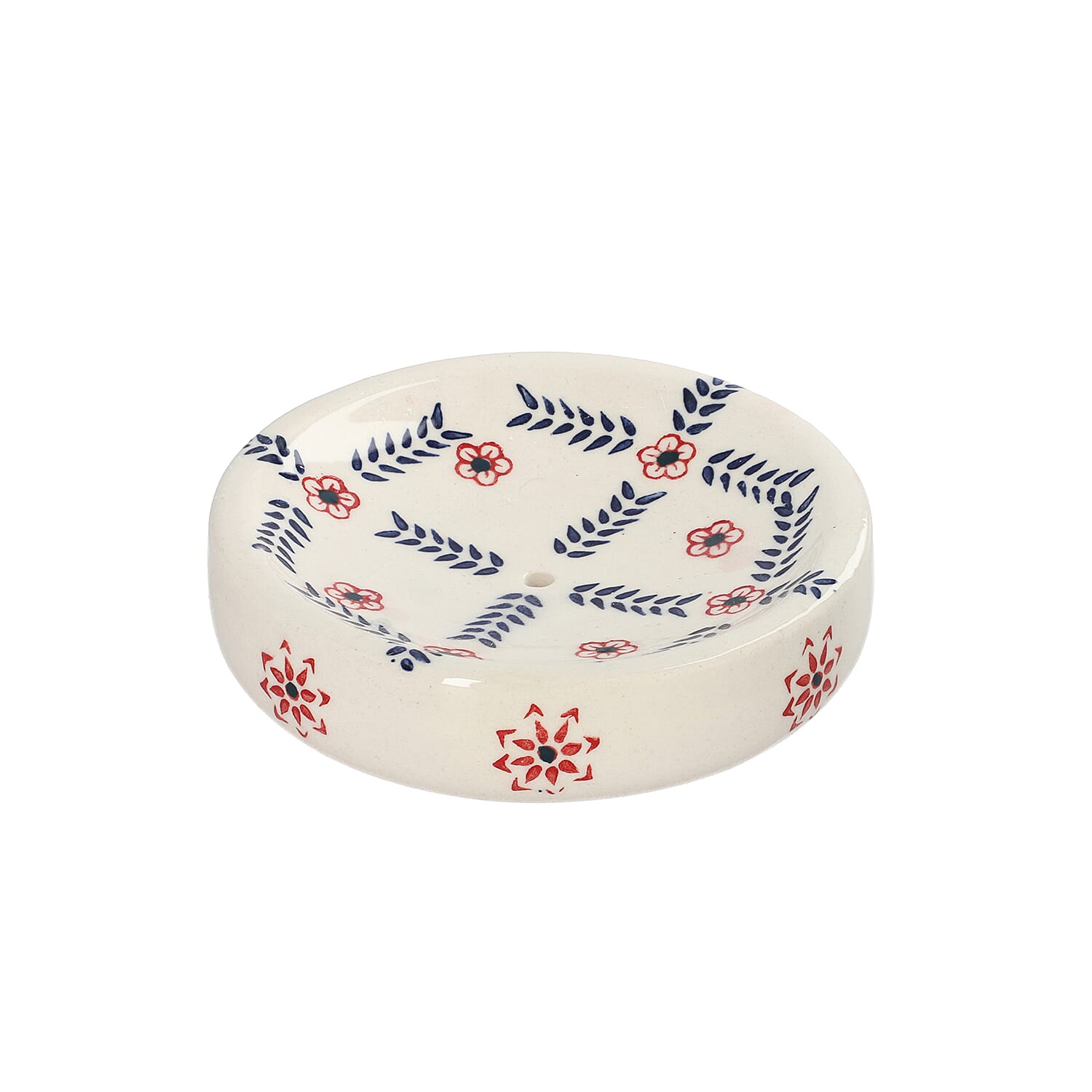 Set of 3 - Ceramic Bathroom Accessory (Liquid Soap Dispenser, Soap Dish & Toothbrush Holder)- Red & Navy