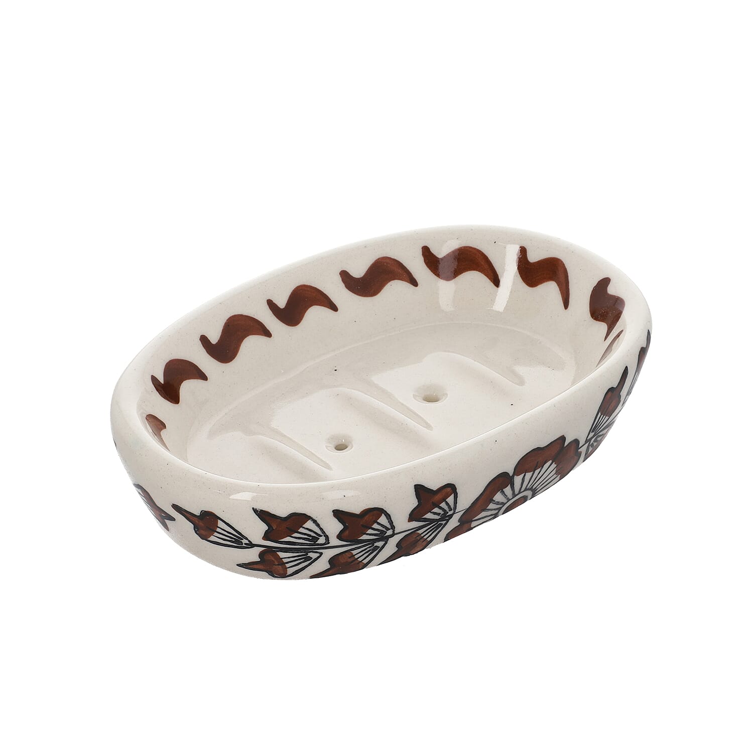 Set of 3 - Ceramic Bathroom Accessory (Liquid Soap Dispenser, Soap Dish & Toothbrush Holder) - Brown