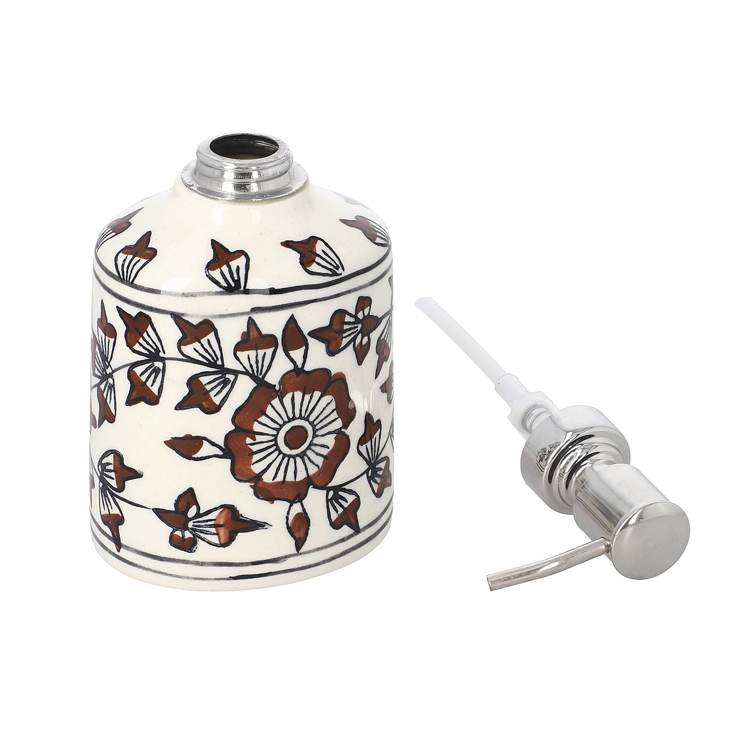 Set of 3 - Ceramic Bathroom Accessory (Liquid Soap Dispenser, Soap Dish & Toothbrush Holder) - Brown