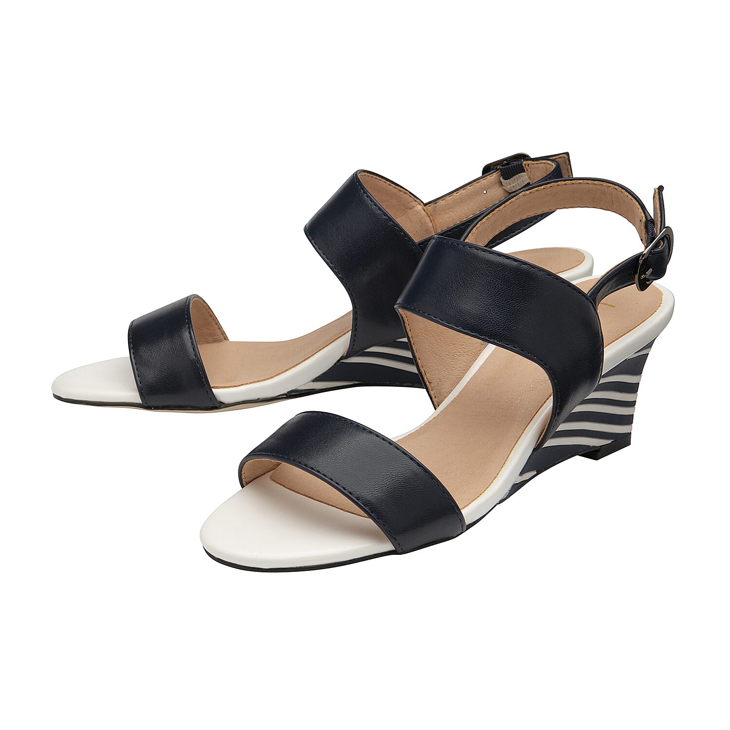 Lotus Coraline Navy Sling Back Wedge Shoes (Size 3)