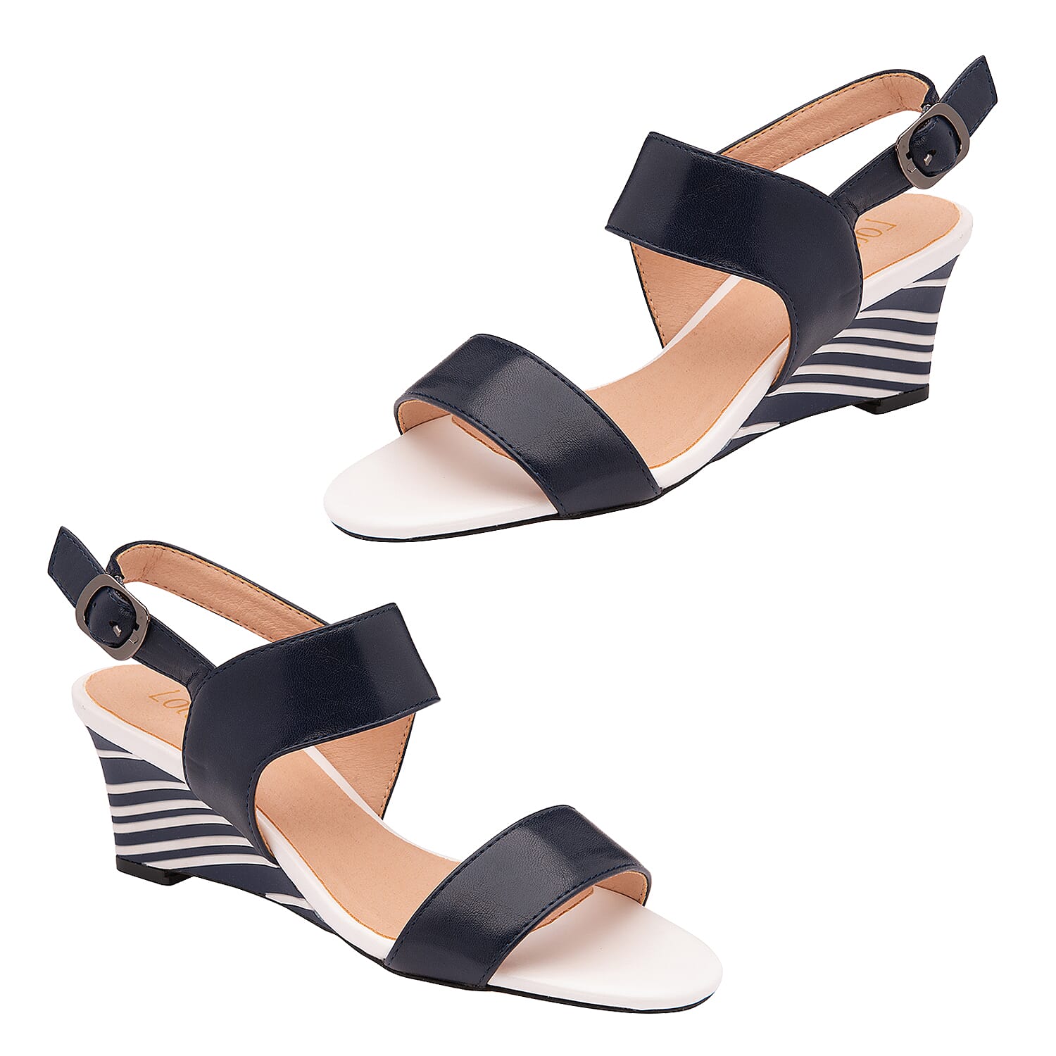 Lotus Coraline Navy Sling Back Wedge Shoes (Size 3)