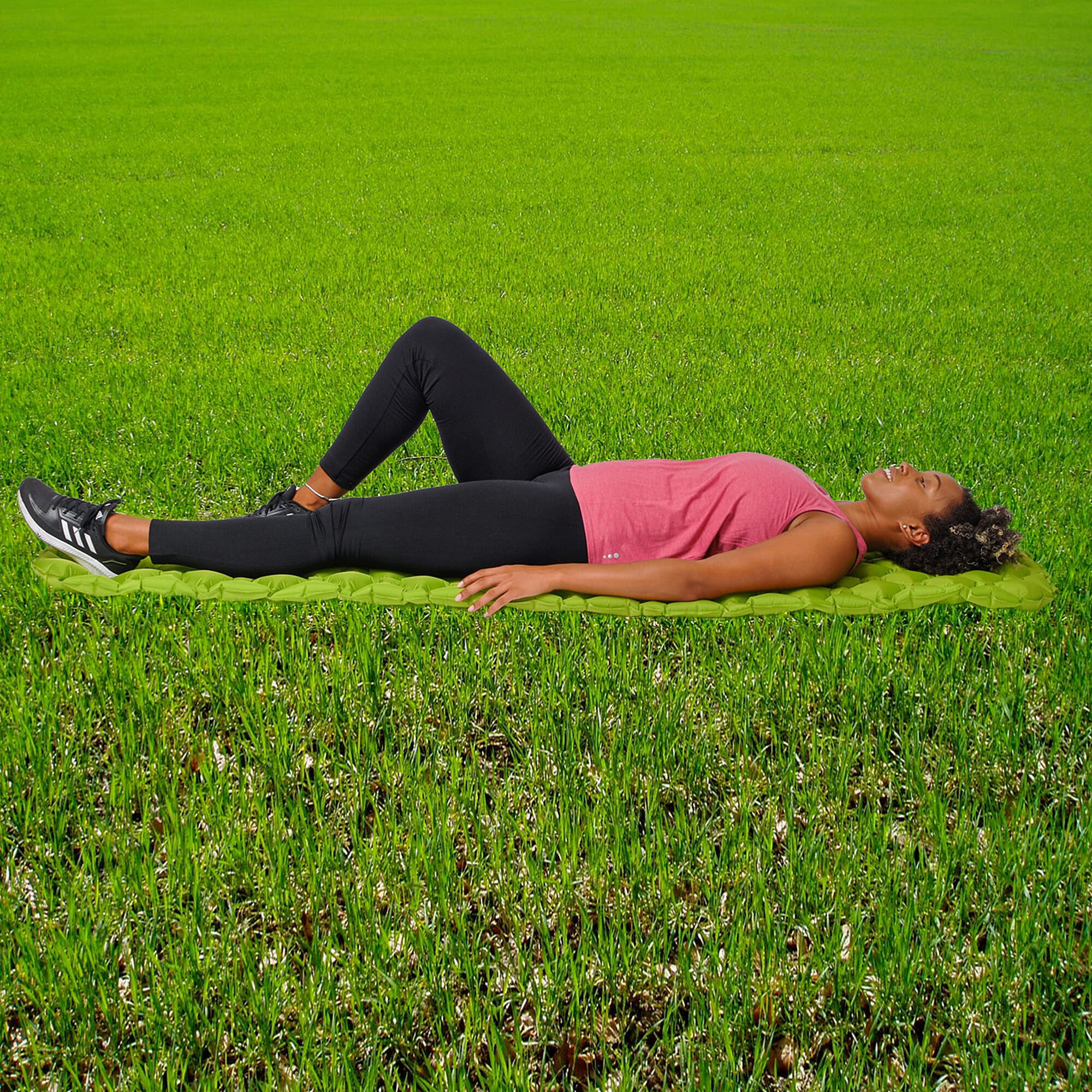 Embossed Checker Pattern Inflating Camping Sleeping Mat (Size 190x60cm) - Green