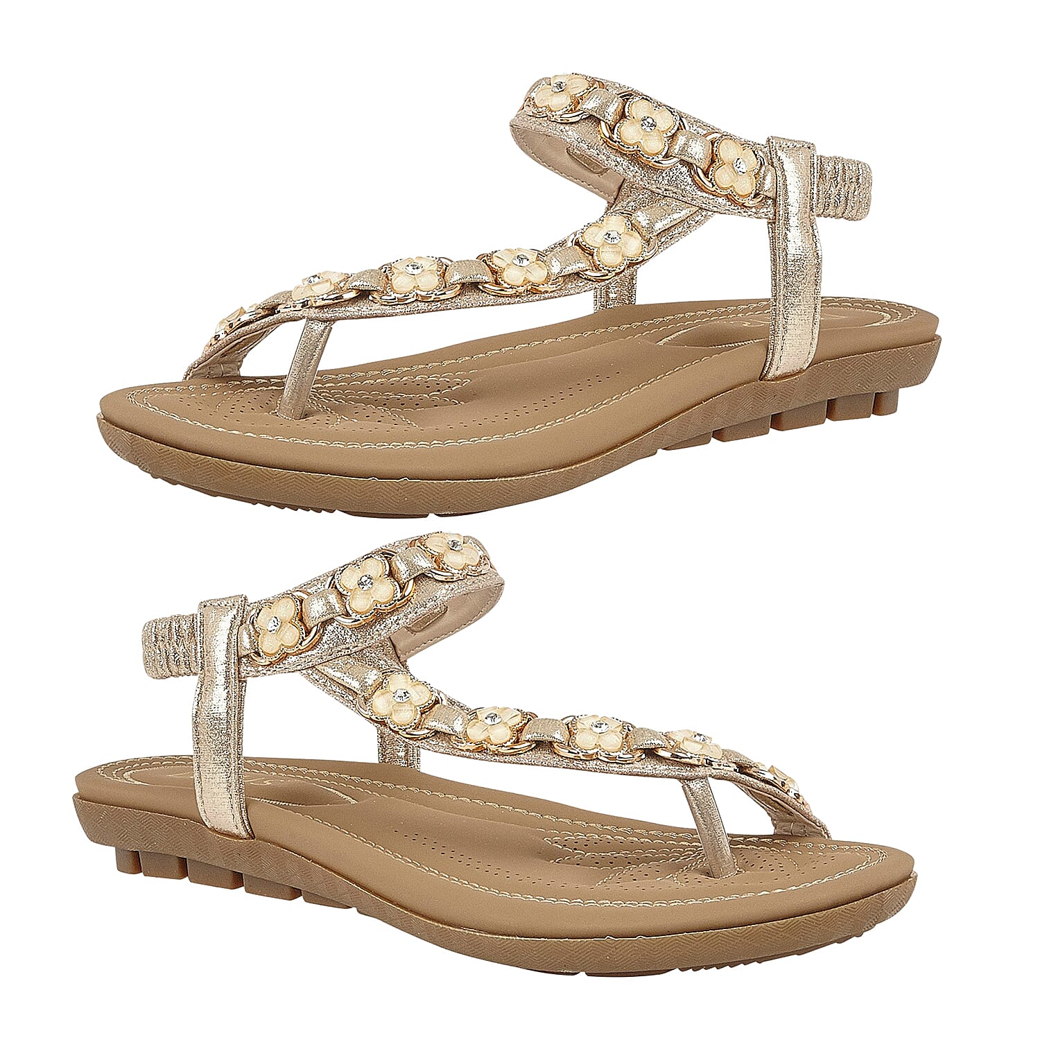 Lotus Gold Helena Flat Open-Toe Sandals (Size 3)