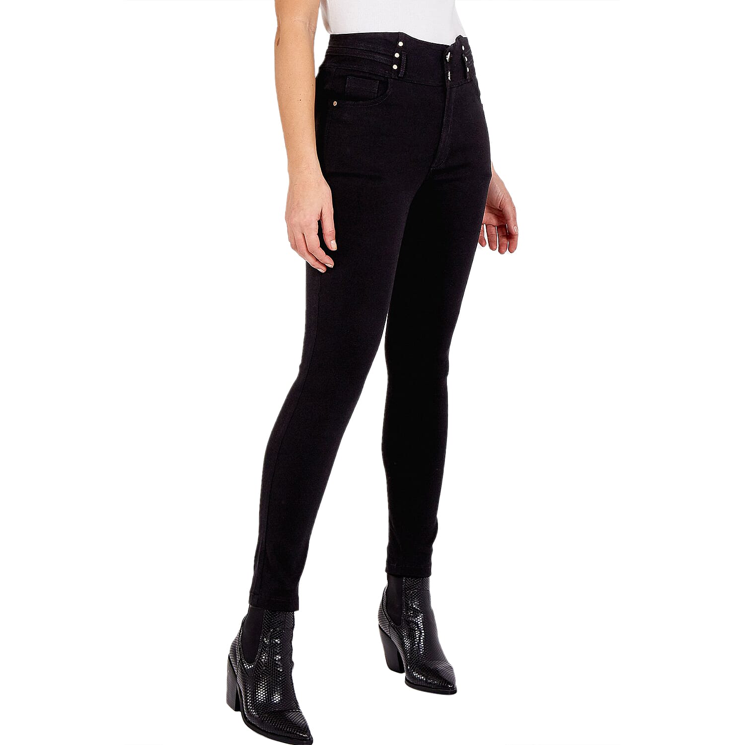 Nova of London High Waisted Skinny Jean with Gold Stud Detail - Black (Size 8)