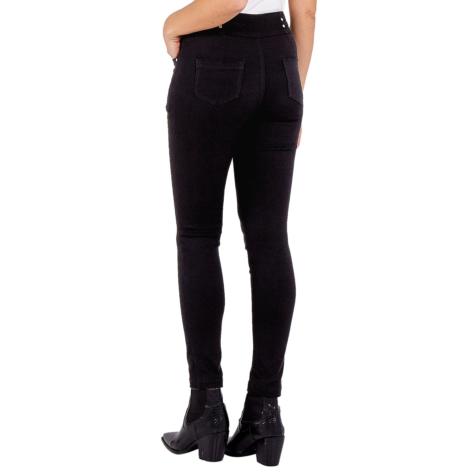 Nova of London High Waisted Skinny Jean with Gold Stud Detail - Black (Size 8)