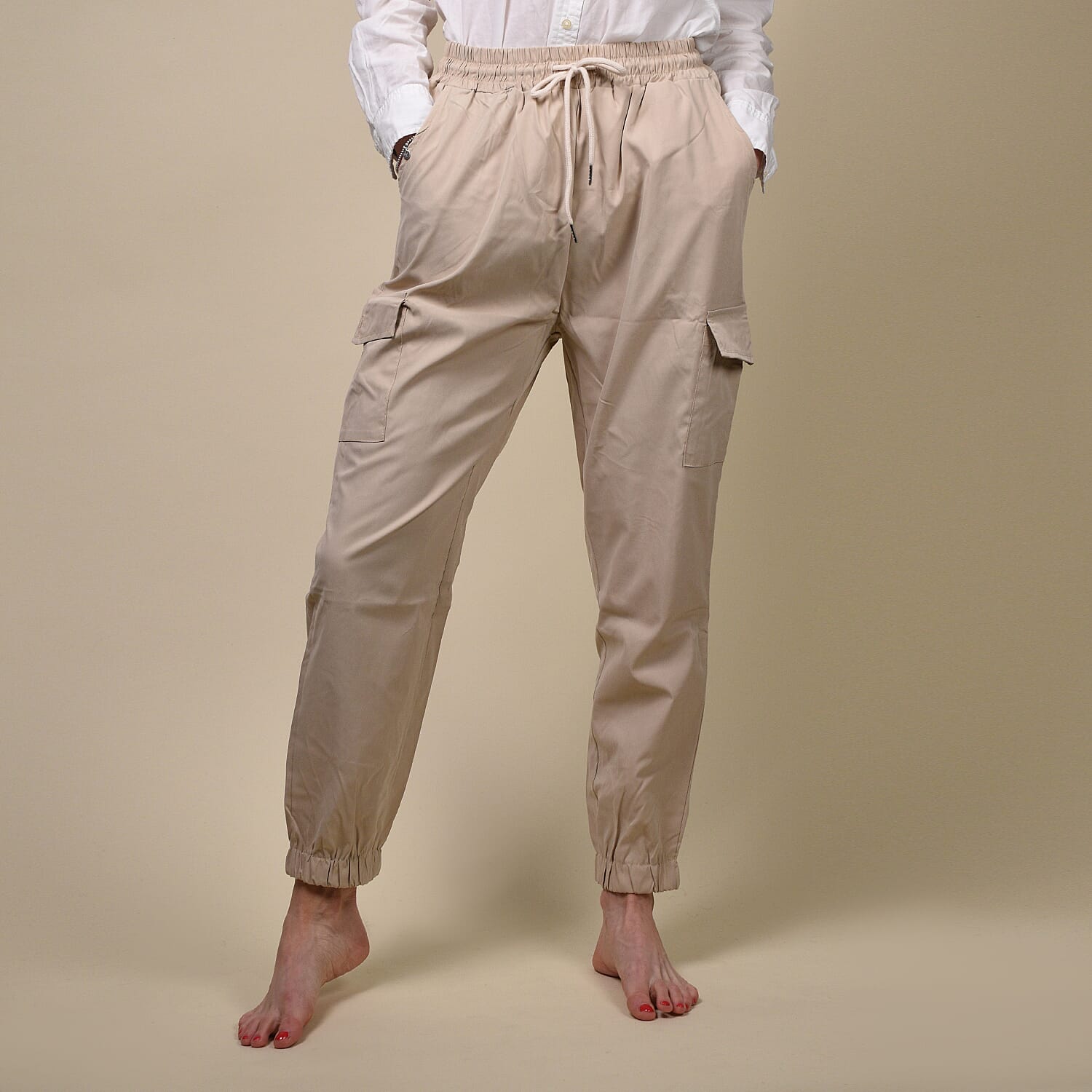 Nova of London Cargo Cuffed Jogger with Side Pockets in Stone Colour (Size S)