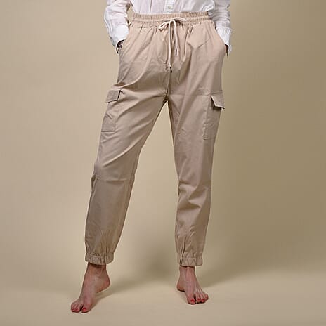 Nova of London Cargo Cuffed Jogger with Side Pockets in Stone Colour (Size S)