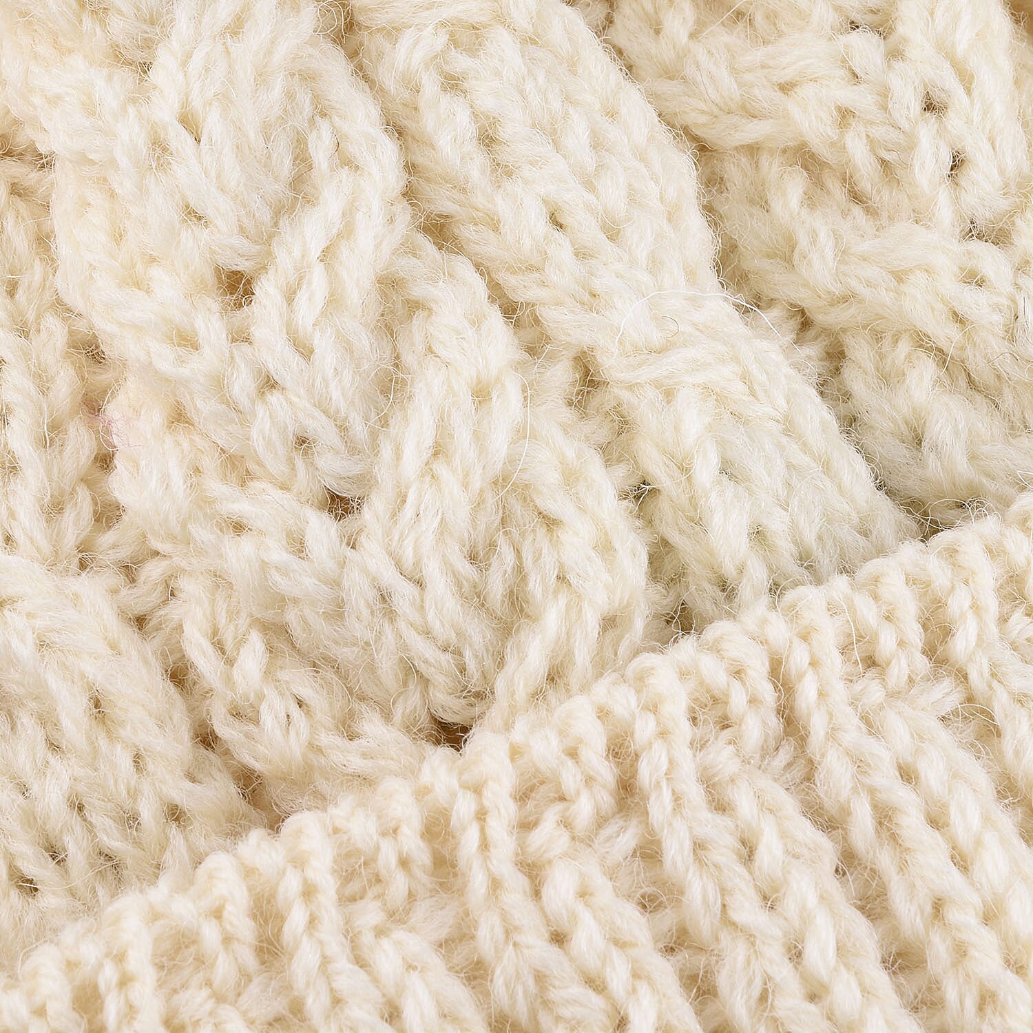 ARAN Woollen 100% Pure Wool Cable Hat with Pom Pom - Cream