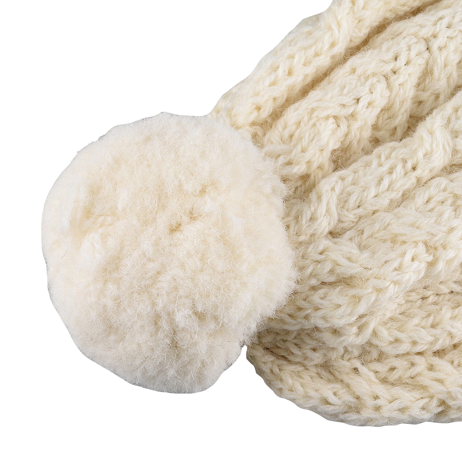 ARAN Woollen 100% Pure Wool Cable Hat with Pom Pom - Cream