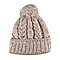 ARAN Woollen 100% Pure Wool Cable Hat with Pom Pom - Beige