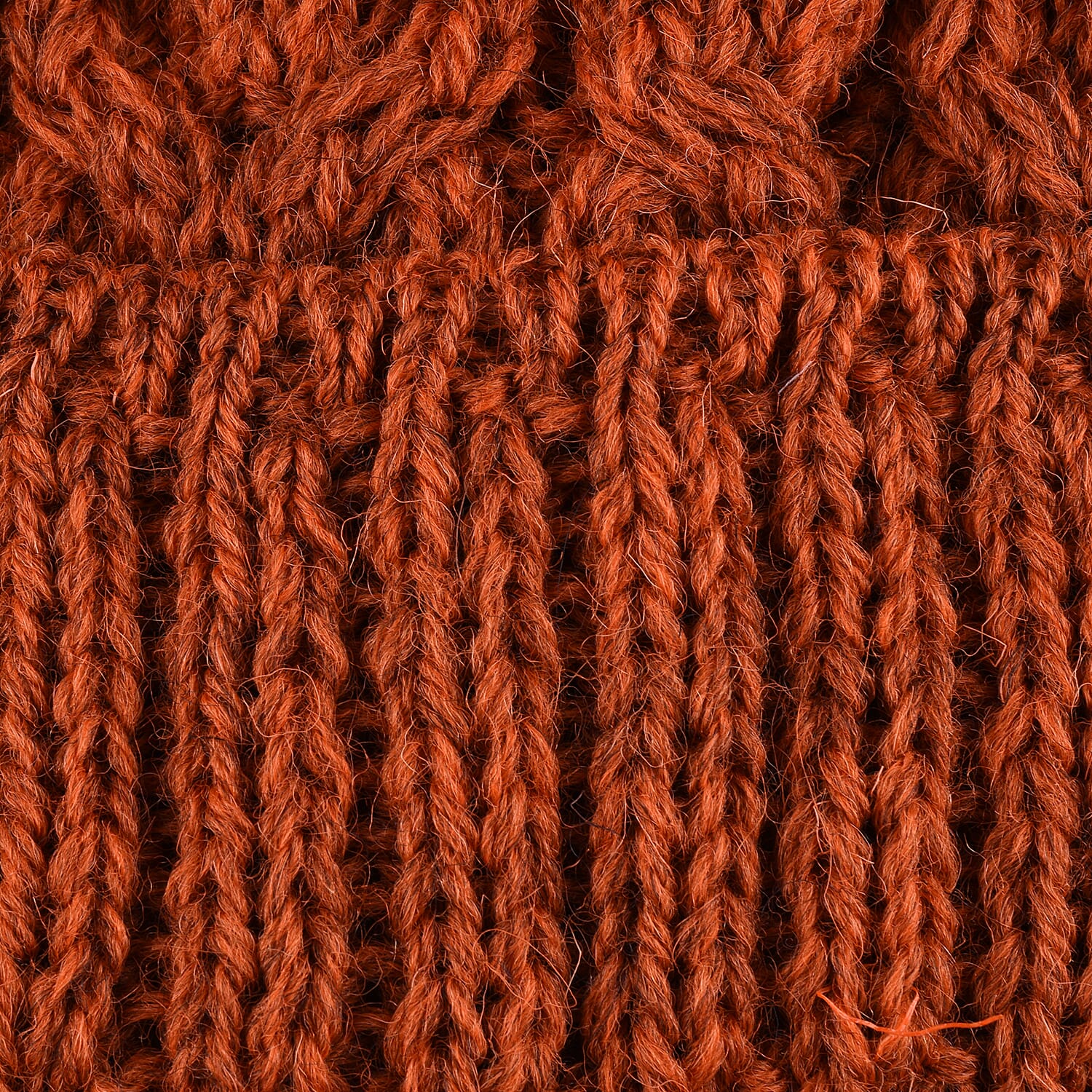 ARAN Woollen 100% Pure Wool Cable Hat with Pom Pom - Orange