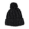 ARAN Woollen 100% Pure Wool Cable Hat with Pom Pom - Black