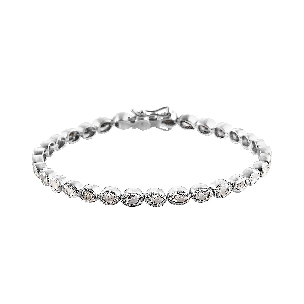 Artisan Crafted Polki Diamond Bracelet (Size - 7.25) in Sterling Silver 1.00 ct, Silver wt 8.90 Gms