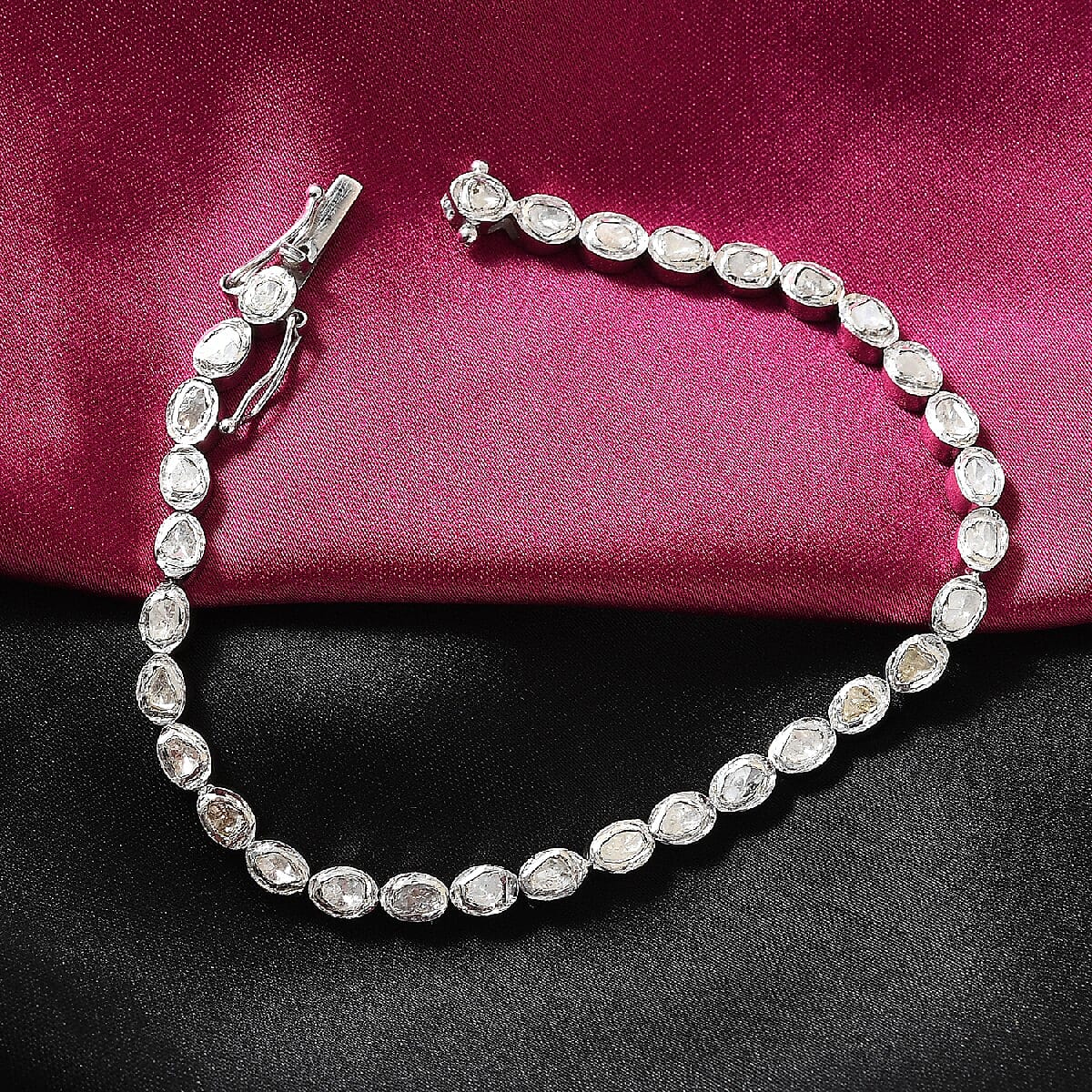 Artisan Crafted Polki Diamond Bracelet (Size - 7.25) in Sterling Silver 1.00 ct, Silver wt 8.90 Gms