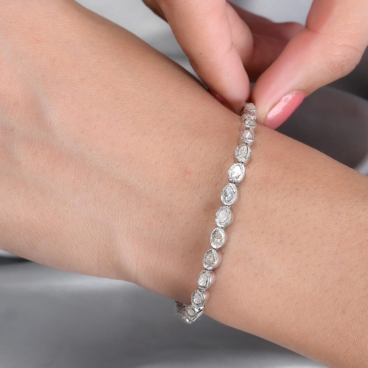 Artisan Crafted Polki Diamond Bracelet (Size - 7.25) in Sterling Silver 1.00 ct, Silver wt 8.90 Gms